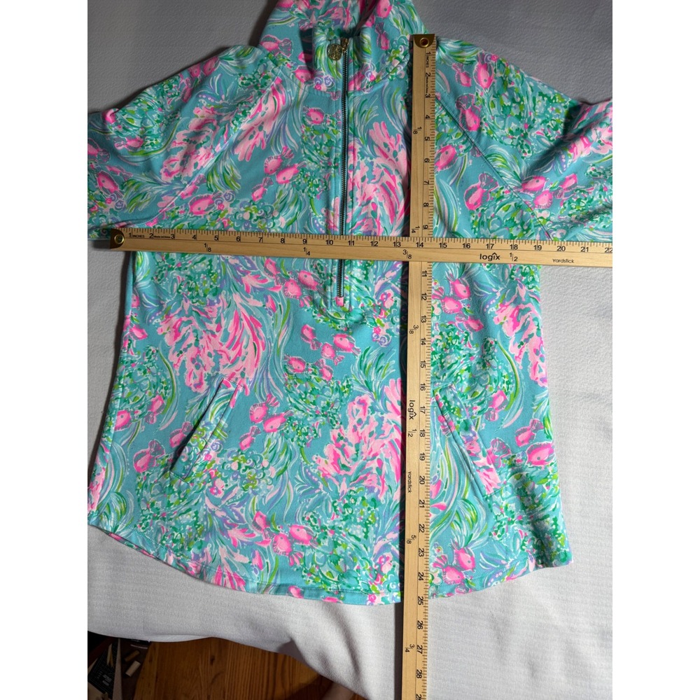 Lilly Pulitzer Womens Turquoise Pink Coral Print Quarter Zip Pullover Large - Picture 5 of 9